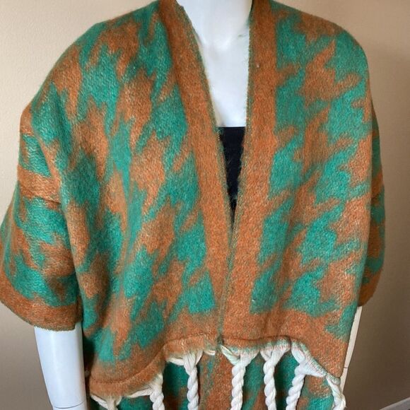 NWOT Warm Long Knit Tassel Winter Cardigan - Green & Chestnut - Picture 4 of 15